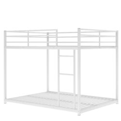 Full Over Full Metal Bunk Bed, Low Bunk Bed With Ladder - White