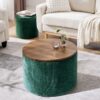 Classic Style 2 Piece Round Chenille Storage Ottoman Set With Drum Shaped Stool, Desktop - Dark Green - Image 4