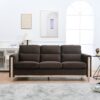 Comfortable Solid Wood Three-Seater Sofa, Soft Cushions, Durable And Long-Lasting, Sofa Couch For Living Room - Brown - Image 2