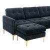 Elegant Velvet L - Shape Convertible Sectional Sofa With Movable Ottoman - Black - Image 23
