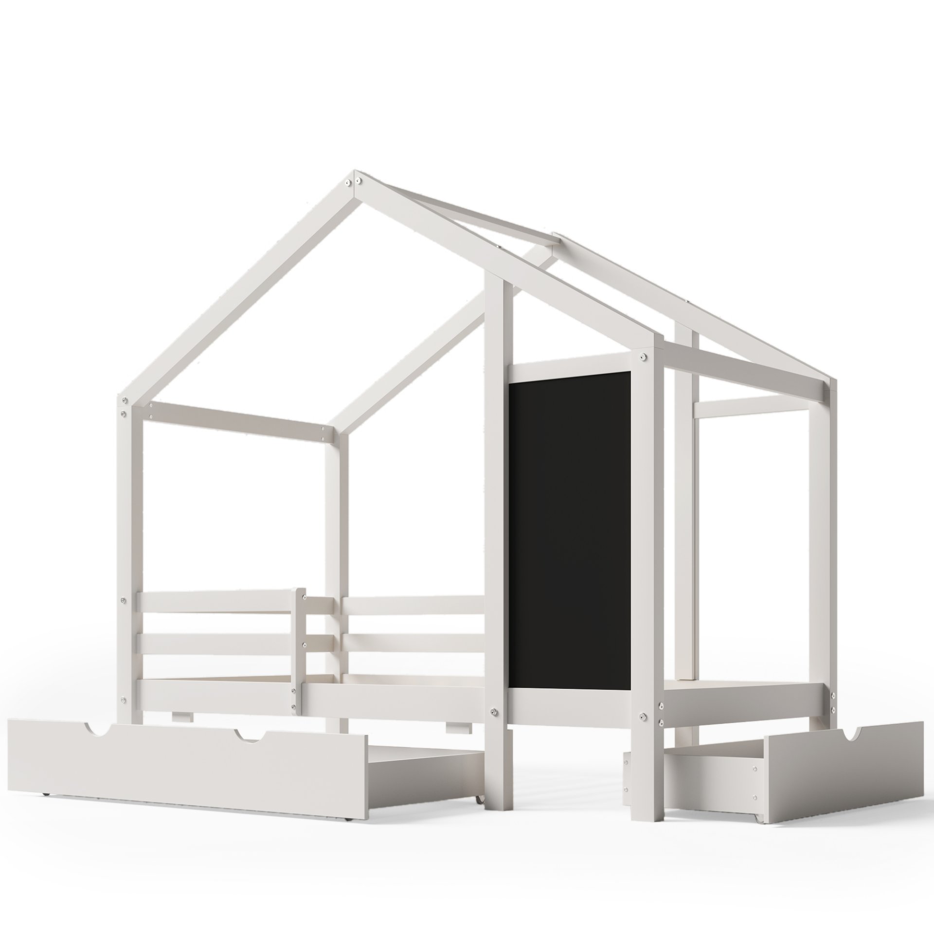 Twin House Bed With Blackboard And Drawers, 2 Assembly Options - White - Image 7