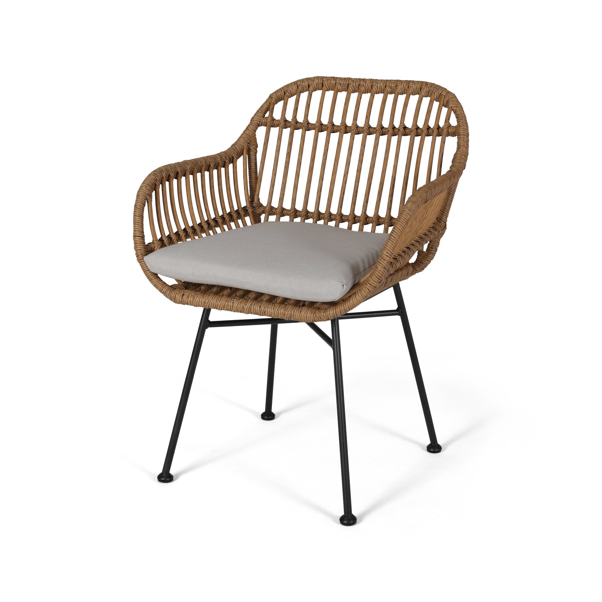 Outdoor Rattan Accent Chair With Metal Legs - Beige - Image 6