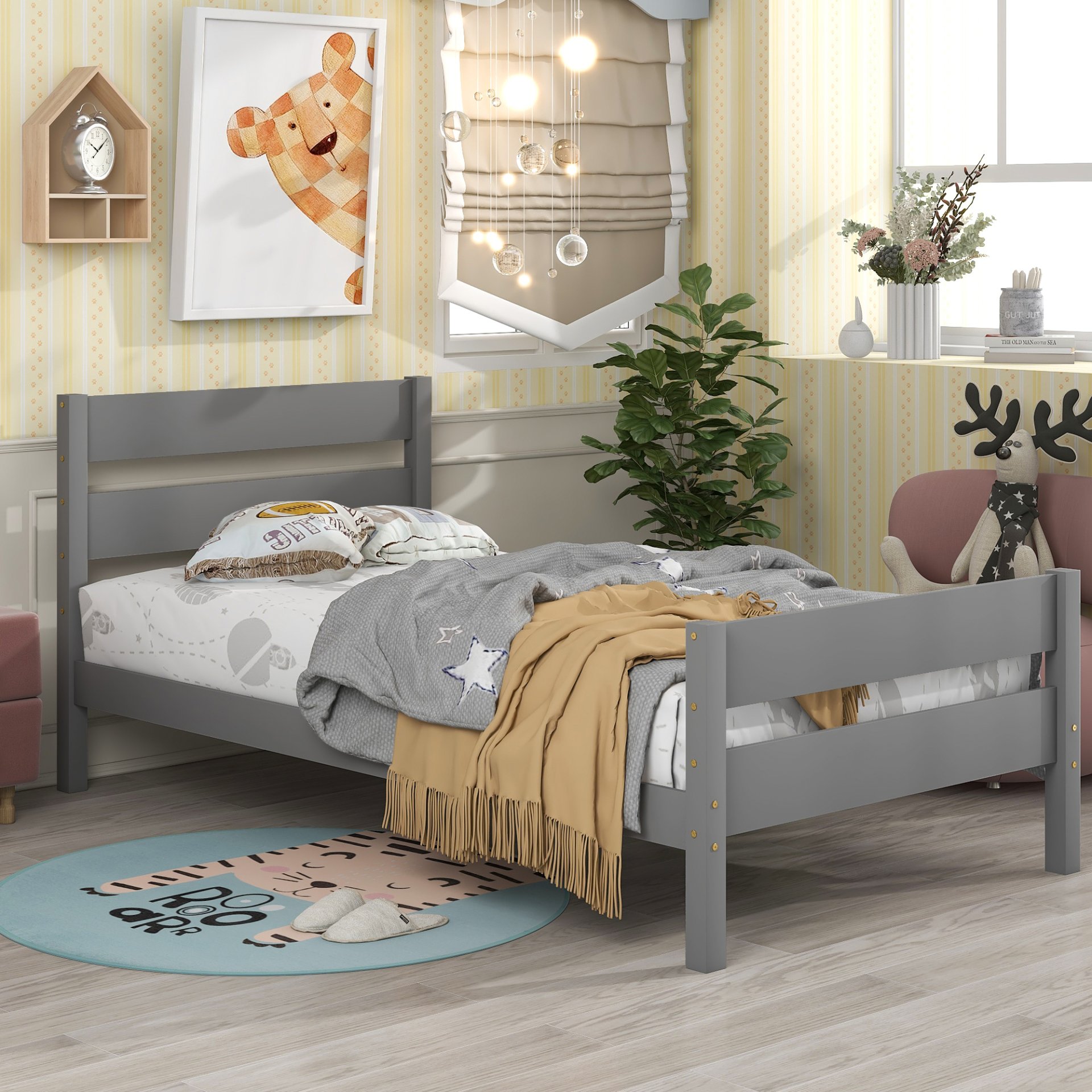Twin Bed With Headboard And Footboard - Gray - Image 2