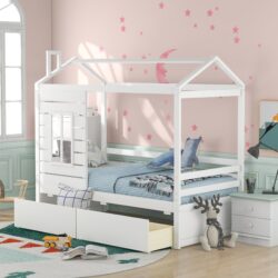 Twin Size Classic House Bed With 2 Drawers - White