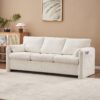 Modern 3 Seater Sofa Chenille Couch Plush Triple Seater Sofa With High Density Foam Cushions, Deep Seat Living Room Couch For Family Room, Apartment & Home Theater - Ivory White - Image 2