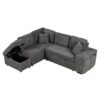 Convertible Sleeper, Sectional Pull Out Sofa Bed With Storage Ottoman, 2 Throw Pillows, 2 Stools, Wireless Charger And Two Hidden USB Ports For Living Room - Dark Gray - Image 13