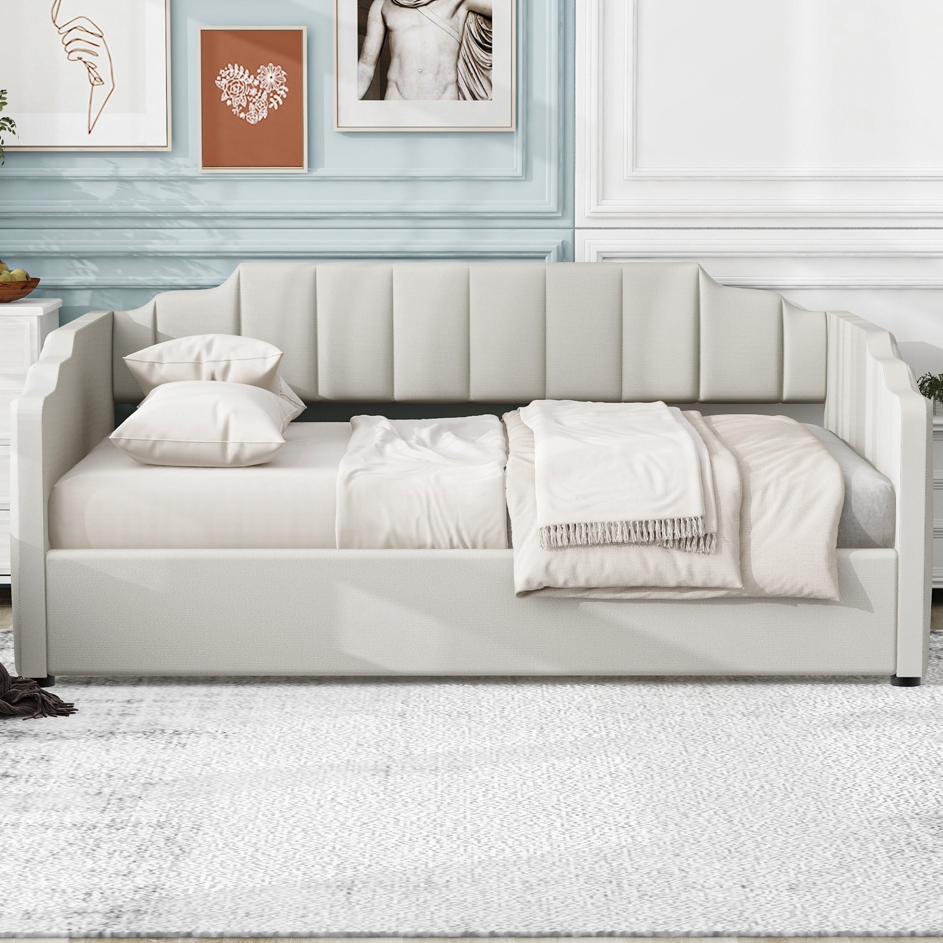 Full Upholstered Daybed With Underneath Storage - Beige - Image 5