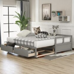 Daybed With Trundle And Two Storage Drawers, Sofa Bed For Bedroom Living Room - Gray
