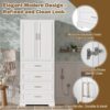 Bathroom Cabinet With 3 Drawers, Adjustable Shelf, Panels, Steel Handles, Soft Close Doors - White - Image 6