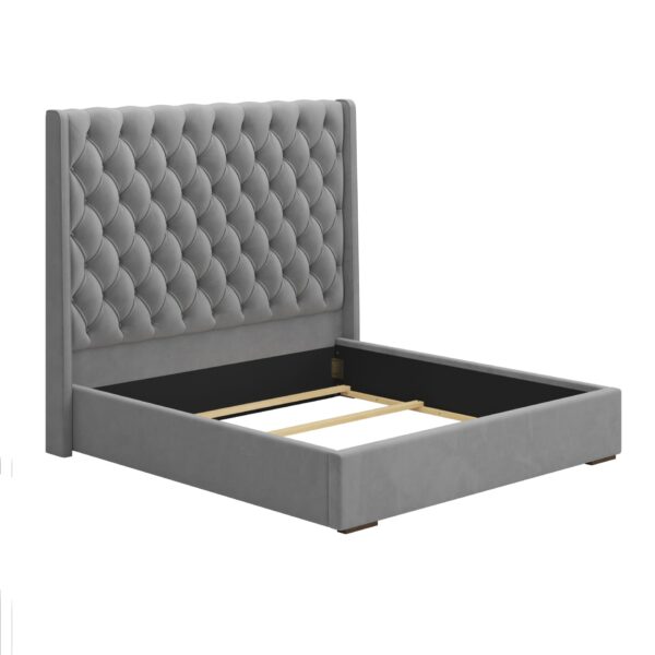 Tall Headboard Upholstered King Size Bed With Handmade Deep Button Tufted, Box Spring Needed, Velvet - Gray