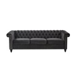 Chesterfield Style 3 Seater Sofa With Deep Button Tufting - Black