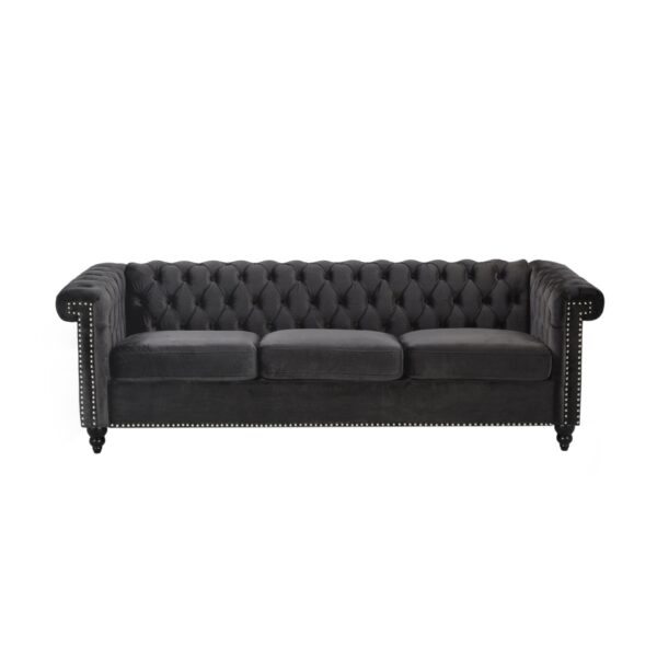 Chesterfield Style 3 Seater Sofa With Deep Button Tufting - Black