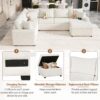 Sectional Sofa Pull-Out Sofa Bed Sleeper With A Storage Ottoman, Three Pillows And Charging Devices For Living Room - Cream - Image 6