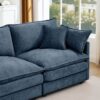 Modern Modular Sectional Sofa Shaped Couch Set With Movable Ottoman - Blue - Image 8