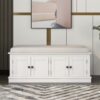 Storage Bench With 4 Doors And Adjustable Shelves, Shoe Bench With Removable Cushion For Living Room, Entryway - White - Image 5