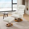 Recliner Chair With Ottoman Modern 360° Swivel Lounge Chair With Footstool 5 Point Vibration Massage Seat Heating & 140° Adjustable Backrest - White - Image 10