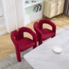 Contemporary Upholstered Accent / Dining Chair (Set of 2) Teddy Velvet Fabric With Sturdy Steel Frame - Red - Image 9