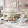 Full And Twin Size L-Shaped Bunk Bed With Slide And Short Ladder - White - Image 2