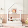 Full Roof-Framed Headboard Floor Bed With Headboard Guardrails - Without Slats White - Image 7