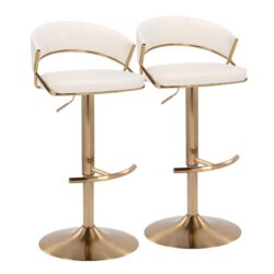 Jie - Contemporary Adjustable Barstool With Swivel With Rounded T Footrest (Set of 2) - Gold / Cream