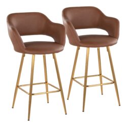 Margarite - Contemporary Fixed Height Counter Stool With Square Footrest (Set of 2) - Gold / Brown Gold