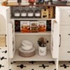 Kitchen Island Cart With Foldable Tabletop & Drop Leaf Mobile Breakfast Bar With Wood Top And Storage - White / Walnut - Image 13