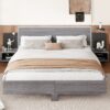 King Size Floating Platform Bed, With LED Lights, Bedside Nightstand - Gray - Image 11