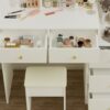 Fashion Vanity Desk With Mirror And Lights For Makeup And Cushioned Chair, Adjustable 3 Color Lighting - White - Image 13