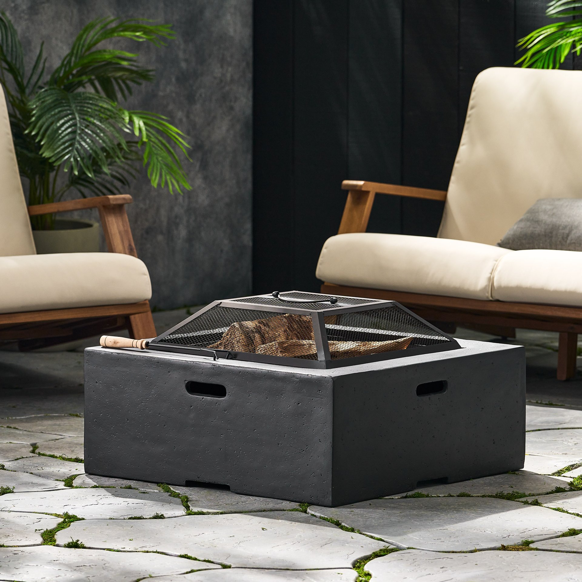 Outdoor Square Mgo Wood Burning Fire Pit - Dark Gray - Image 7