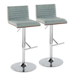 Mason - Contemporary Adjustable Barstool With Swivel With Straight T Footrest (Set of 2) - Chrome / Walnut / Green