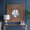 Square Carved Mirror With Pleated Design WithIron Frame, Neutral Colorway Wall Decor For Living Room Bathroom Entryway - Brown - Image 5