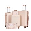 5 Piece Set (20"24"28 +A Travel Bag And A Toiletry Bag), Hard Case Spinner Wheels Luggage Sets With Tsa Lock Carry On Suitcase Luggage Durable Suitcase - Creamy White - Image 10