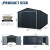 Outdoor Storage Shed, Metal Garden Shed Backyard Utility Tool House Building With 2 Doors And 4 Vents For Car, Truck, Bike, Garbage Can, Tool, Lawnmower - Black - Image 11