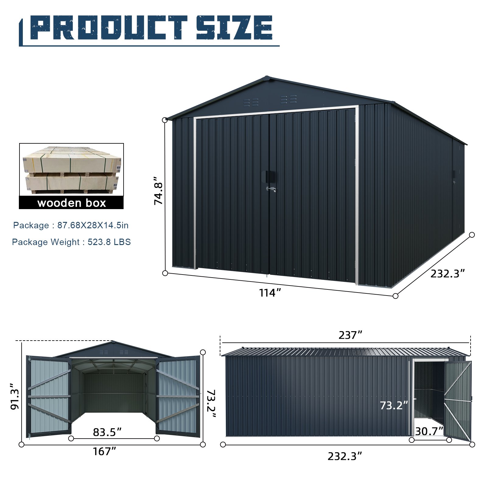 Outdoor Storage Shed, Metal Garden Shed Backyard Utility Tool House Building With 2 Doors And 4 Vents For Car, Truck, Bike, Garbage Can, Tool, Lawnmower - Black - Image 11