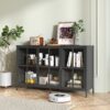 Modern Heavy Duty Metal Sideboard Buffet Cabinet With Storage, Adjustable Feet, Glass Doors, Steel - Black - Image 11