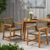 Outdoor Dining Chair (Set of 2), Teak Acacia Wood Frame - Natural Stained - Image 5