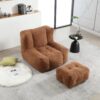 Modern Indoor Fluffy Bean Bag Chair With Memory Foam And Ottoman Super Soft Velvet - Brown - Image 4