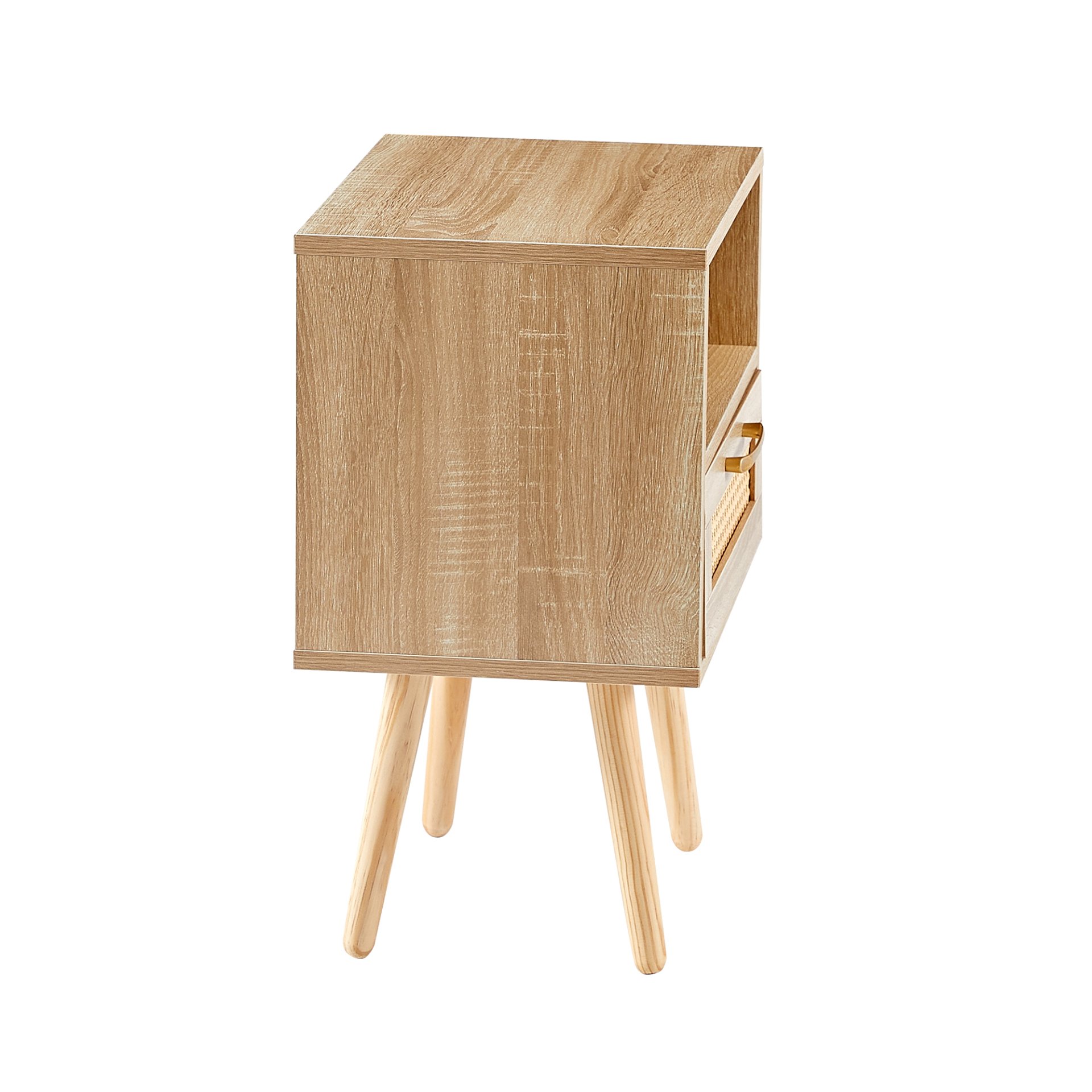 15.75" Rattan End Table With Drawer And Solid Wood Legs, Modern Nightstand, Side Table For Living Room, Bedroom - Natural - Image 10