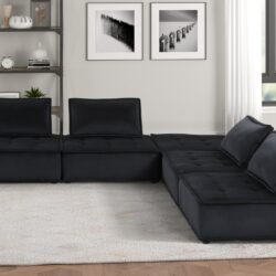 Anna - Velvet 5 Piece Sectional Sofa - Black