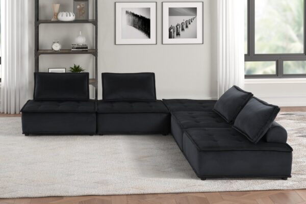 Anna - Velvet 5 Piece Sectional Sofa - Black