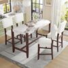 5 Piece Counter Height Dining Set, Faux Marble Bar Table With 4 Upholstered Chairs, Mid Century Style For Kitchen - Beige / White - Image 2