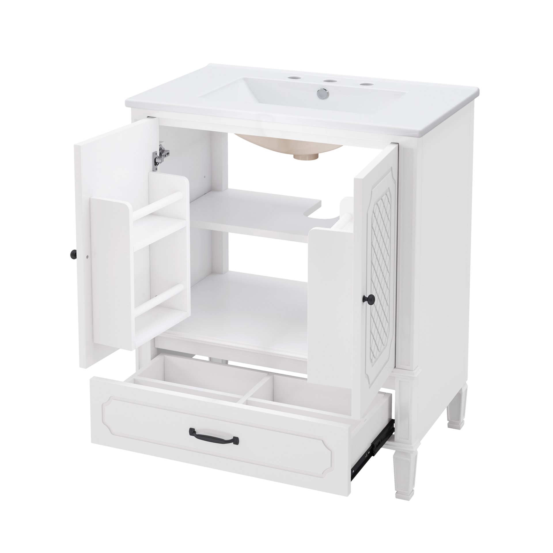 Vintage Style 30" Bathroom Vanity With Sink, Multi Functional Storage, Soft Closing Door - White - Image 20