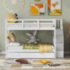 Full Over Full Stairway Bunk Bed With Twin Size Trundle, Storage And Guard Rail For Bedroom - White - Image 10