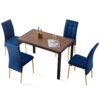 5 Piece Dining Set Including Velvet High Back Golden Color Legs Nordic Dining Chair & Creative Design Dining Table - Blue - Image 6