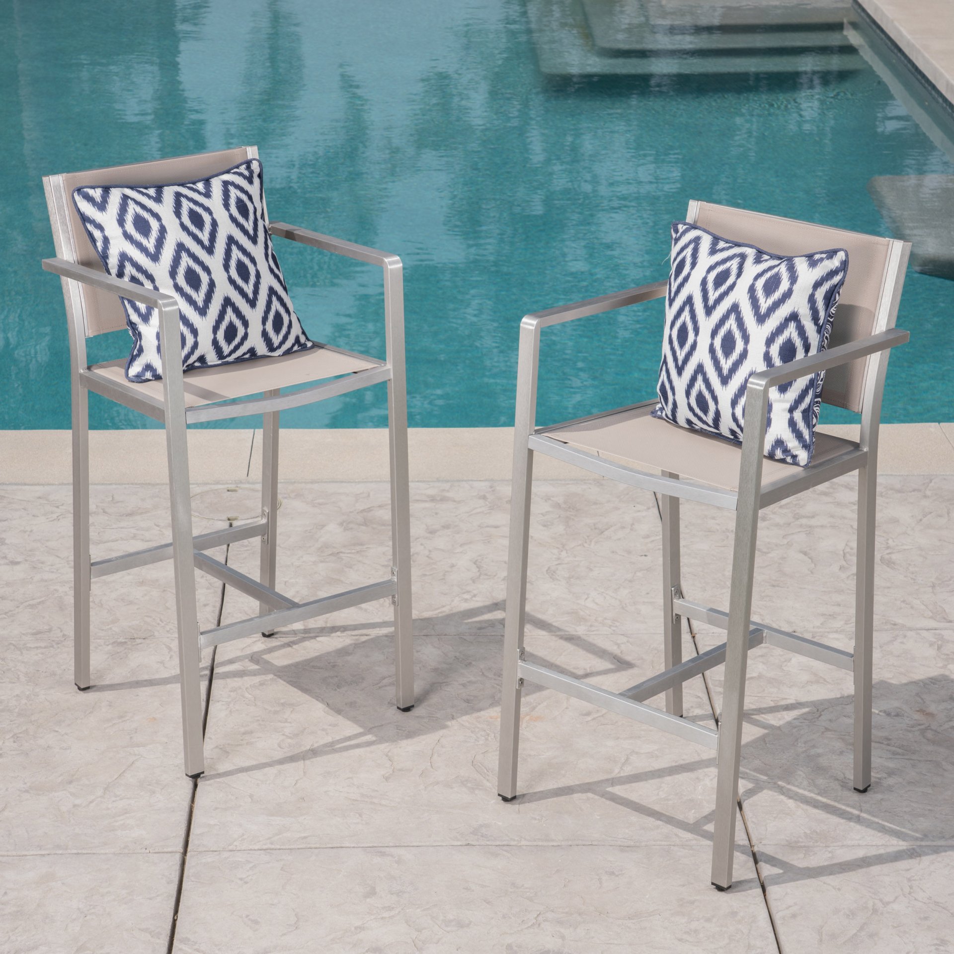 Outdoor Rust Proof Aluminum Barstools With Mesh Backrest And Seat (Set of 2) - Silver - Image 4