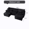 Modular Sectional Sofa, Oversized Deep Seat U Shaped Couch Set With Movable Ottomans, Chenille - Black - Image 21
