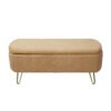Storage Ottoman Bench For End Of Bed Gold Legs, Modern Camel Faux Fur Entryway Bench Upholstered Padded With Storage For Living Room Bedroom - Camel - Image 9