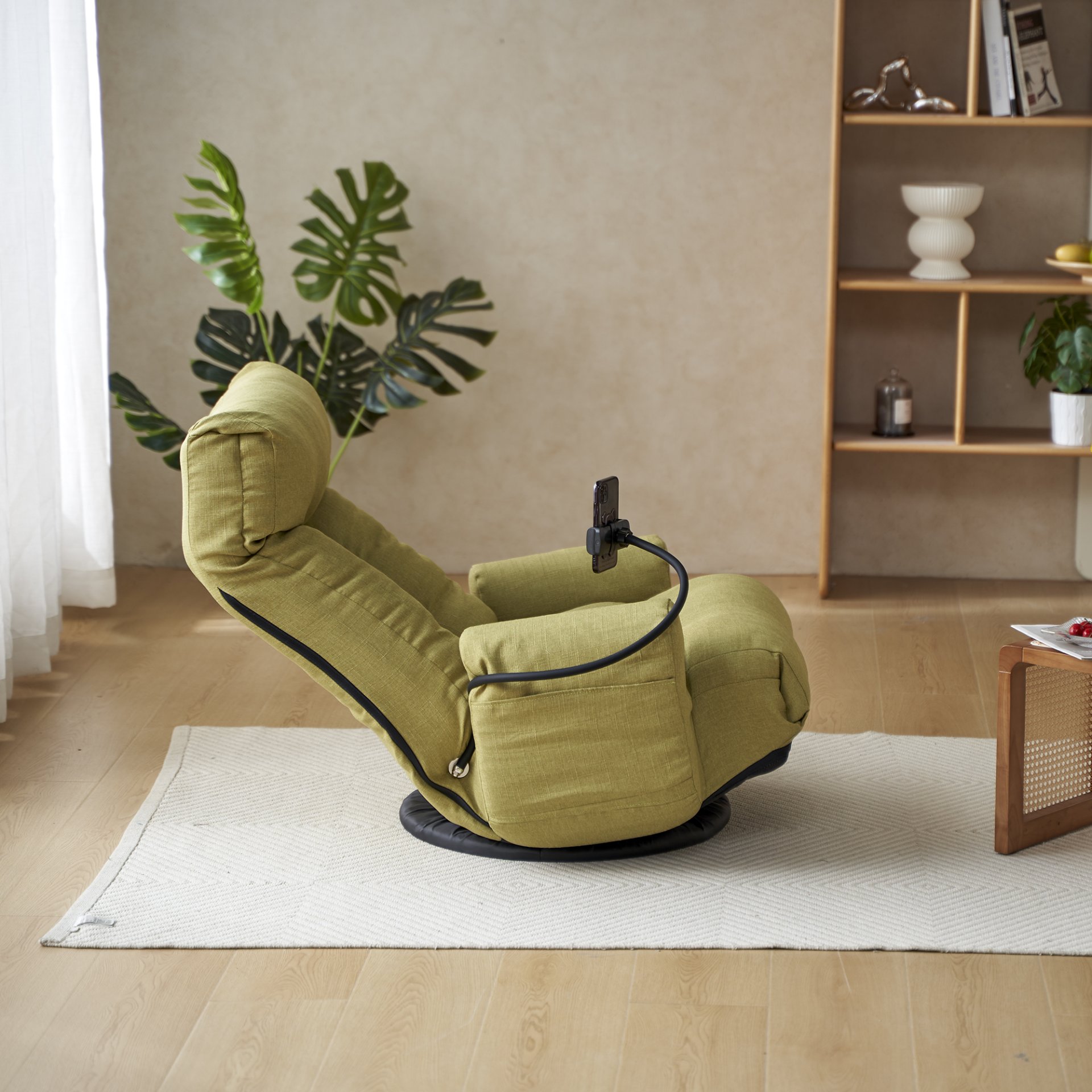 Adjustable Swivel Lounge Chair With 360 Degree Rotating Seat And Headrest Support Leisure Chair Deck Chair Game Chair For Living Room - Green - Image 13