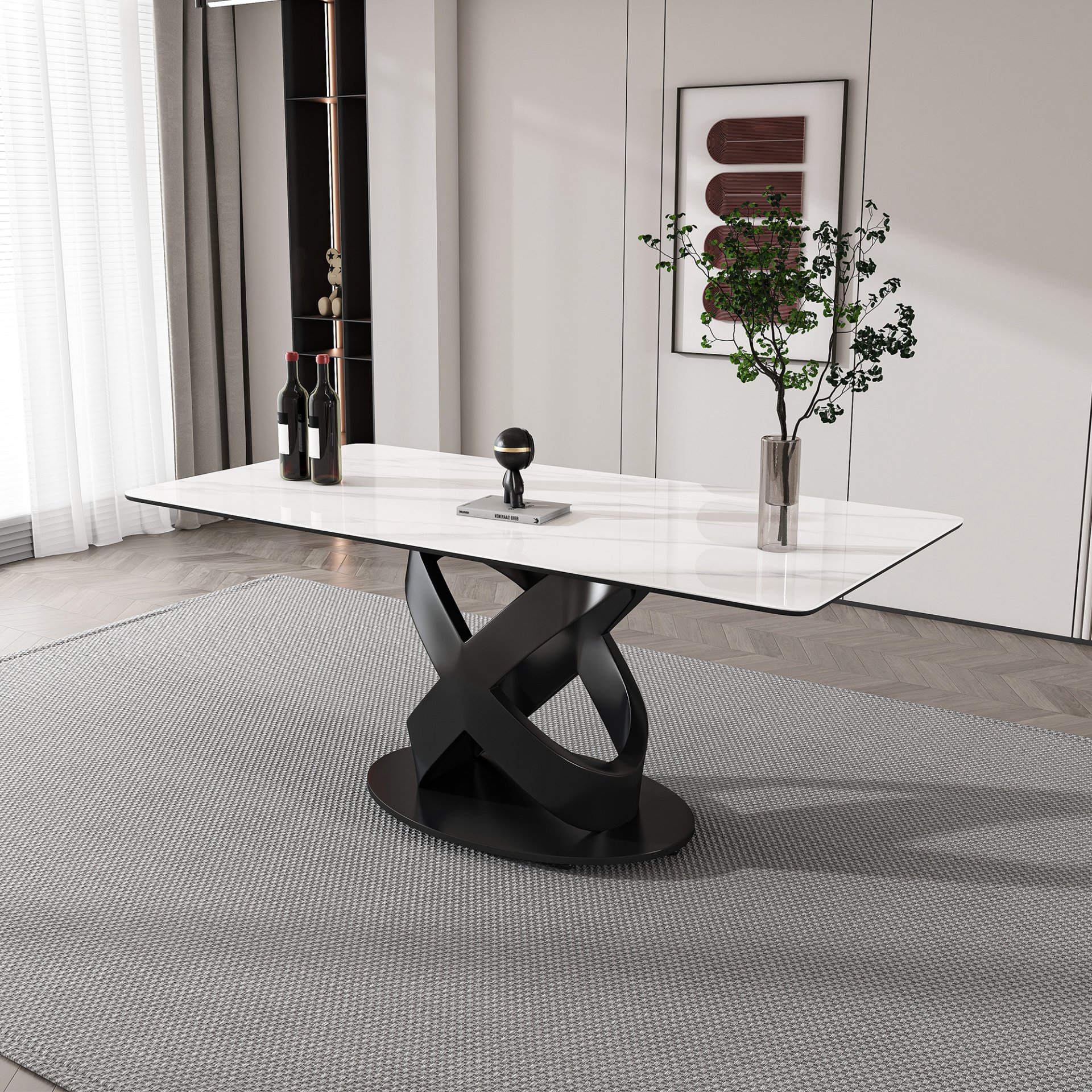 Rectangular Dining Table - Black / White - Image 2