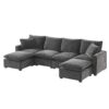 Modern U-Shape Modular Sofa, 6 Seat Chenille Sectional Couch Set With 2 Pillows Included, Freely Combinable Indoor Funiture - Black / Gray - Image 3